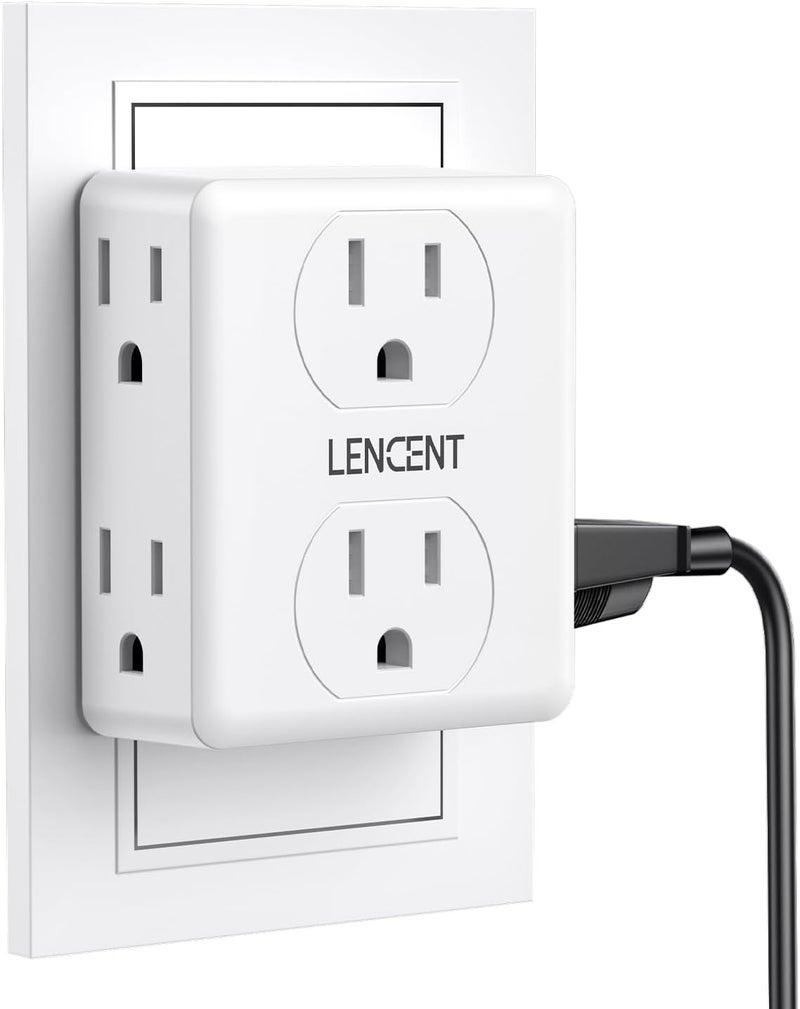 Lencent 2 to 3 Prong Outlet Adapter, 2 Prong Power Strip, 6 Widely Spaced Outlets Extender, 3-Sided Wall Plug Splitter, 1875W Max, Compact Wall tap for Non-Grounded Outlets in Old House Hotel Dorm - Image 1